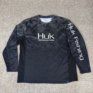 Huk Shirt Mens XXL Black Camo Long Sleeve Breathable Mesh Performance Fishing